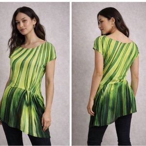 Anthropologie Vanessa Virginia Ivy Green Stripe Asymmetric Tunic
